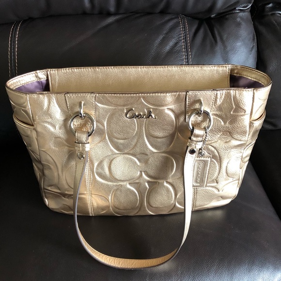 Vintage Coach Gold Leather Zipper Bag - Picture 1 of 7